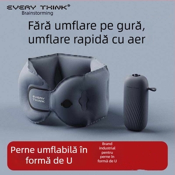 EVERYTHINK Pernă de călătorie în formă de U, cu spumă memory, țesătură Spandex-cotton, ușoară, sub 0,5 kg