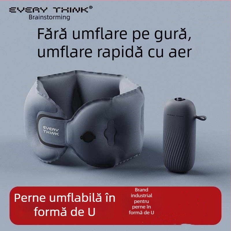 EVERYTHINK Pernă de călătorie în formă de U, cu spumă memory, țesătură Spandex-cotton, ușoară, sub 0,5 kg