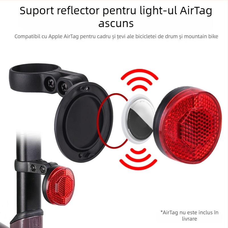 Lumină de spate pentru bicicletă cu poziționare Airtag, anti-furt, montaj pe țeava șeii, lumină reflectorizantă spate și lumină reflectorizantă laterală pentru biciclete de drum și de munte