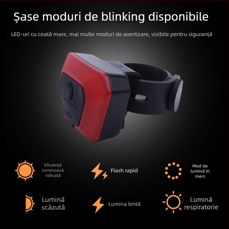 Lumina de taillight pentru bicicletă Bikestar BG-1071, încărcare USB-C, montaj cu bandă, baterie 300mAh