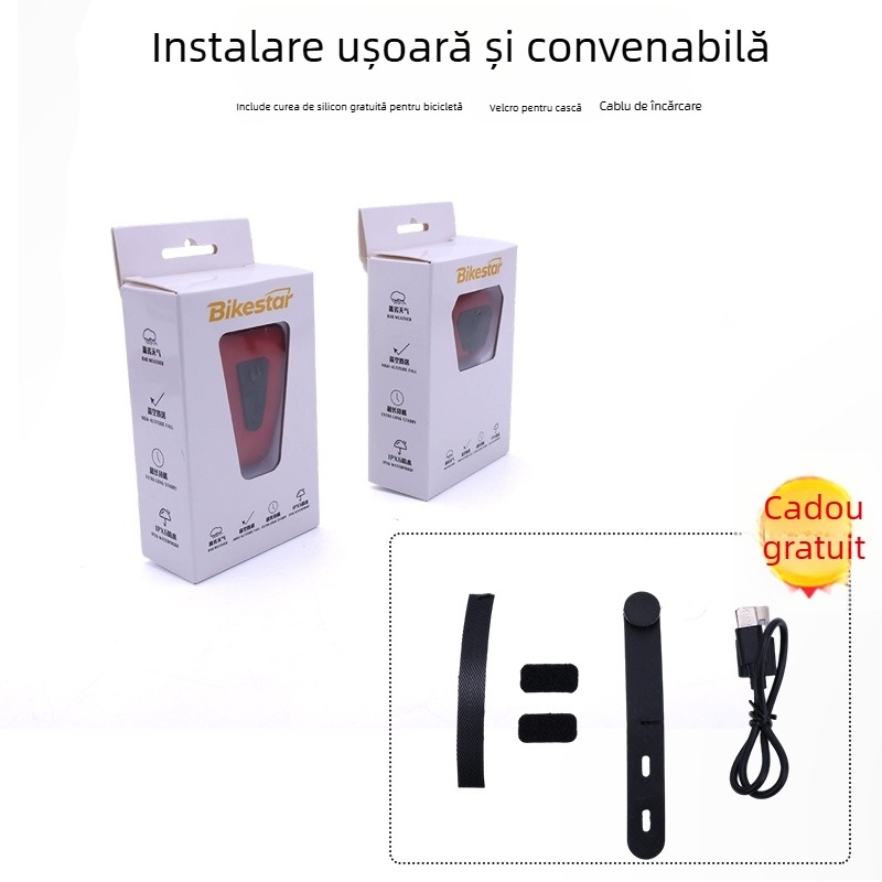 Lumina de taillight pentru bicicletă Bikestar BG-1071, încărcare USB-C, montaj cu bandă, baterie 300mAh