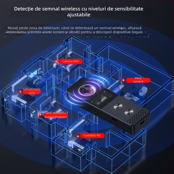 S88 Detecător infraroșu wireless cu ecran – detector camere ascunse pentru hoteluri, bandă de frecvență 50MHz-8GHz, rază de detecție 10 cm-10 m, tensiune 5V, Alarmă sonoră/vibrații