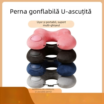 Pernă gonflabilă în formă de U, tip apăsare, pentru camping și călătorii de afaceri, PVC, 160 g, marcă Red Journey