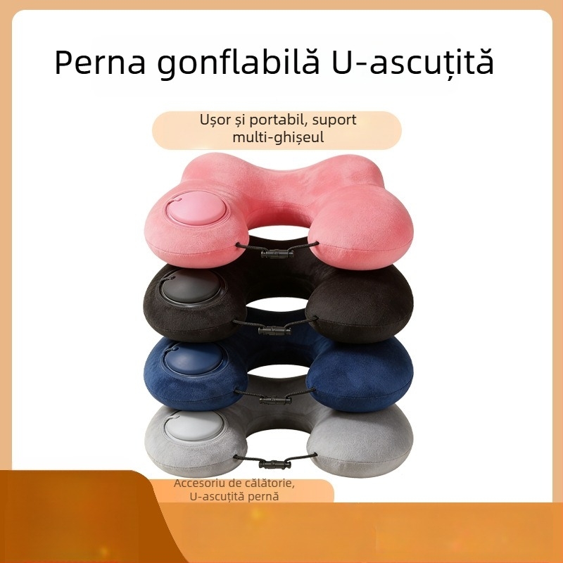 Pernă gonflabilă în formă de U, tip apăsare, pentru camping și călătorii de afaceri, PVC, 160 g, marcă Red Journey