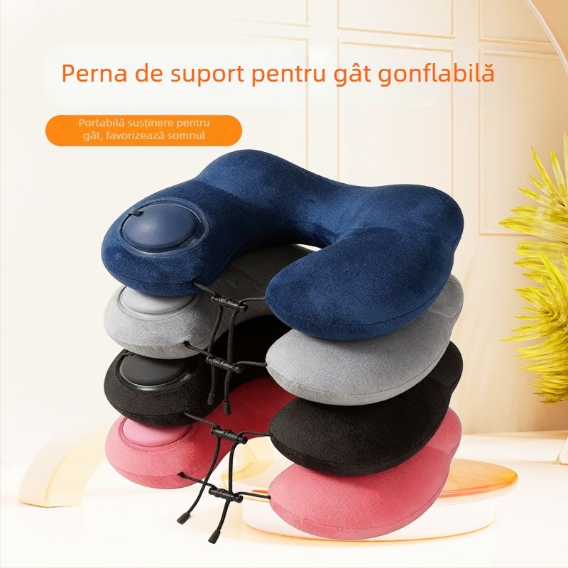 Pernă gonflabilă în formă de U, tip apăsare, pentru camping și călătorii de afaceri, PVC, 160 g, marcă Red Journey