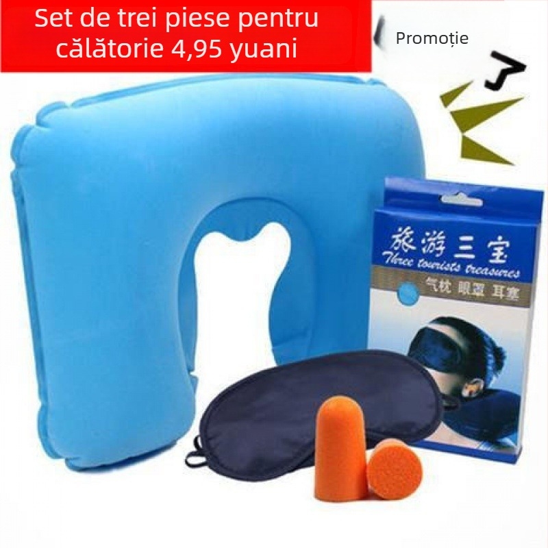 Perne de gât de călătorie, în formă U, gonflabilă, umplutură din poliester și țesătură anti-puf