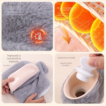 Sticlă de apă caldă umplută, autoîncălzire, PVC, reglare în mai multe niveluri a temperaturii, potrivită pentru mâini, picioare, gât și spate