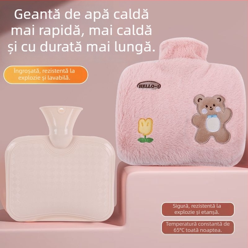 Sticlă de apă caldă umplută, autoîncălzire, PVC, reglare în mai multe niveluri a temperaturii, potrivită pentru mâini, picioare, gât și spate