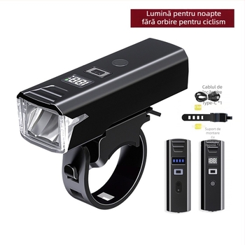 Lumină pentru bicicletă cu încărcare Type-C și afișaj digital, iluminare puternică pentru drum, senzor pentru noapte