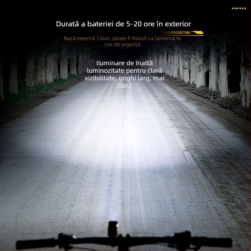 Lumină pentru bicicletă cu încărcare Type-C și afișaj digital, iluminare puternică pentru drum, senzor pentru noapte