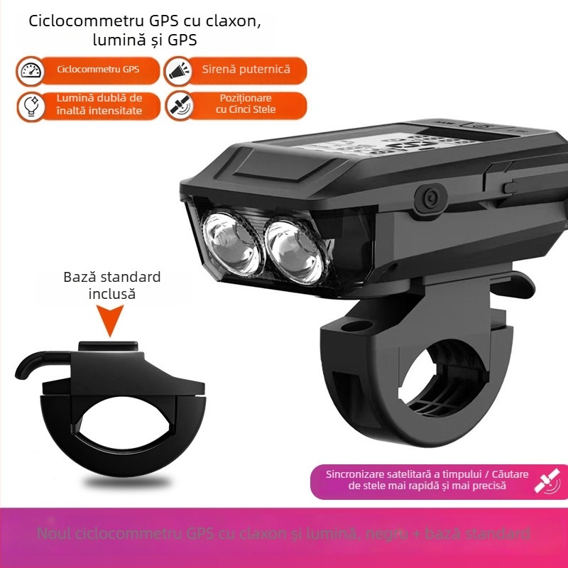 Faro frontal pentru bicicletă de munte, computer de ciclism wireless 3 în 1, lumină de avertizare, iluminare pentru noapte a bicicletei de drum