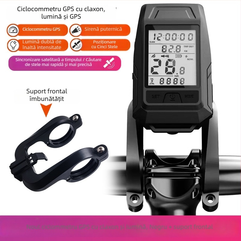 Faro frontal pentru bicicletă de munte, computer de ciclism wireless 3 în 1, lumină de avertizare, iluminare pentru noapte a bicicletei de drum