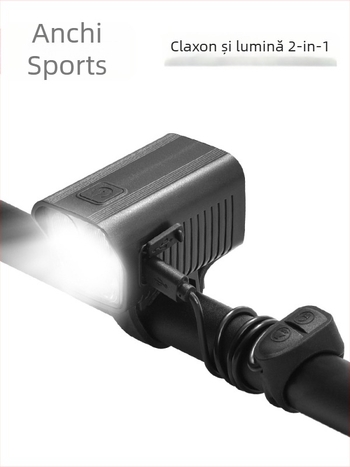 Lumină frontală pentru bicicletă de munte cu baterie reîncărcabilă, lanternă LED de înaltă intensitate și claxon electric