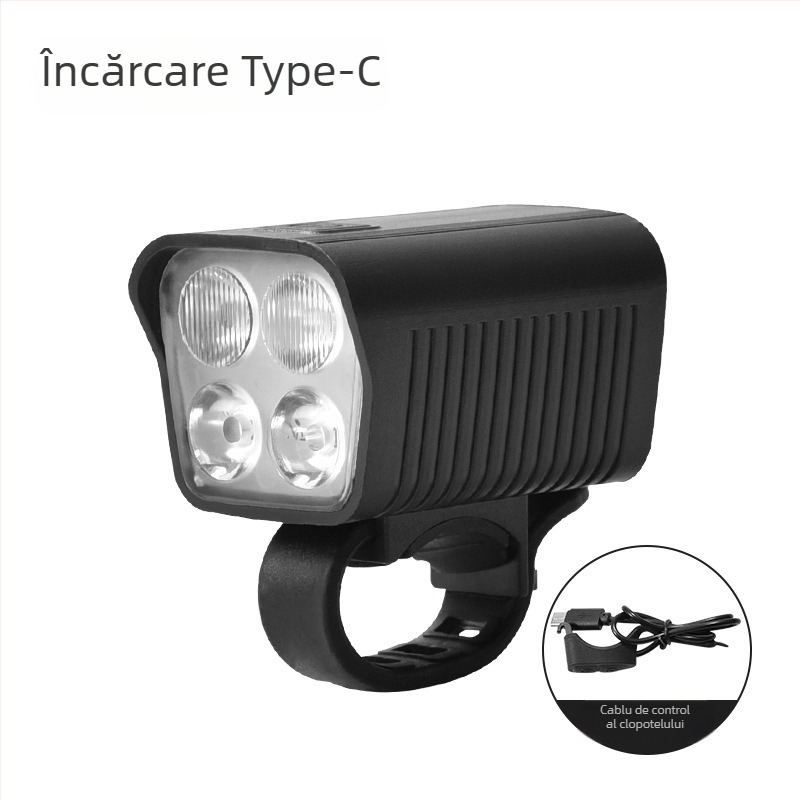 Lumină frontală pentru bicicletă de munte cu baterie reîncărcabilă, lanternă LED de înaltă intensitate și claxon electric