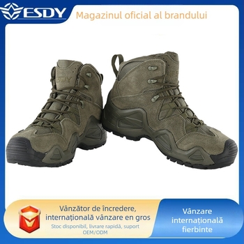 ESDY Pantofi de drumeție mid-top pentru bărbați, interior impermeabil cu husă pentru șosete, talpă EVA, talpă din cauciuc antiderapant, partea superioară anti-fur