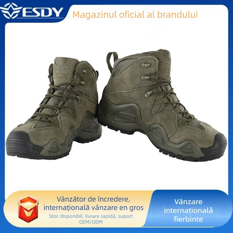 ESDY Pantofi de drumeție mid-top pentru bărbați, interior impermeabil cu husă pentru șosete, talpă EVA, talpă din cauciuc antiderapant, partea superioară anti-fur