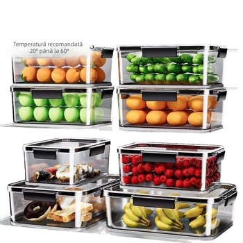 Cutie pentru frigider, Crisper, din plastic, pătrată, capacitate 0,8–5 L, un singur strat, menține prospețimea alimentelor