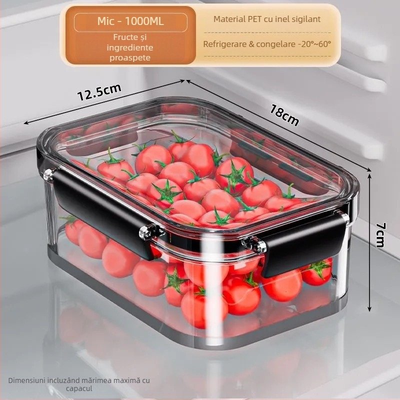 Cutie pentru frigider, Crisper, din plastic, pătrată, capacitate 0,8–5 L, un singur strat, menține prospețimea alimentelor