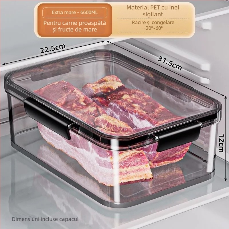 Cutie pentru frigider, Crisper, din plastic, pătrată, capacitate 0,8–5 L, un singur strat, menține prospețimea alimentelor