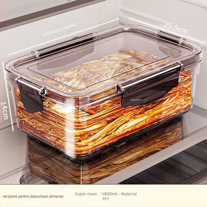 Cutie pentru frigider, Crisper, din plastic, pătrată, capacitate 0,8–5 L, un singur strat, menține prospețimea alimentelor