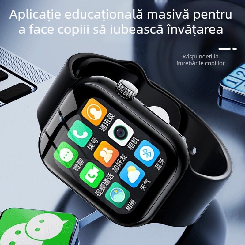 Ceas inteligent pentru copii cu apeluri video și poziționare, Wi‑Fi, suport SIM, până la 7 zile autonomie, rezistent la apă
