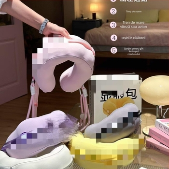 Perna cervicală U pentru călătorii, cu umplutură memory foam, husă ice-silk, utilizare universală, stil modern minimalist, model 0018