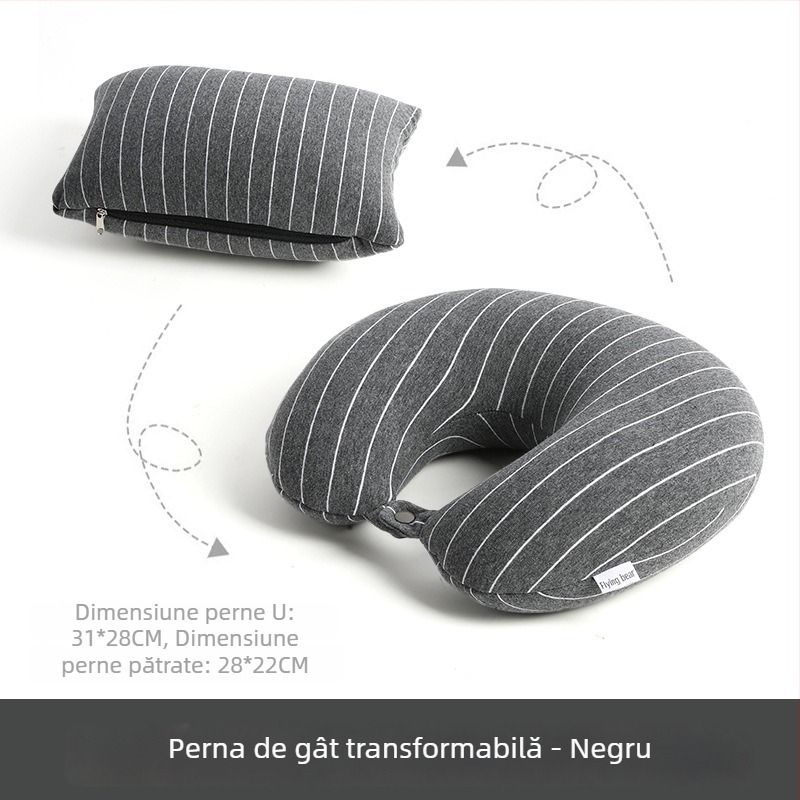 Perne în formă de U pentru călătorii, umplute cu granule de spumă, utilizare dublă ca suport de cap auto și pernă de camping, design minimalist, pentru adulți
