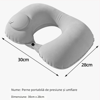 Pernă de călătorie Ruyue, cu formă U, gonflabilă, portabilă, cu țesătură catifelată, potrivită pentru mașină, avion și activități în aer liber