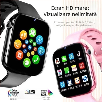 Ceas inteligent pentru copii cu apeluri și plată, impermeabil, slot SIM, curea din silicon, ecran TFT pătrat, model A129