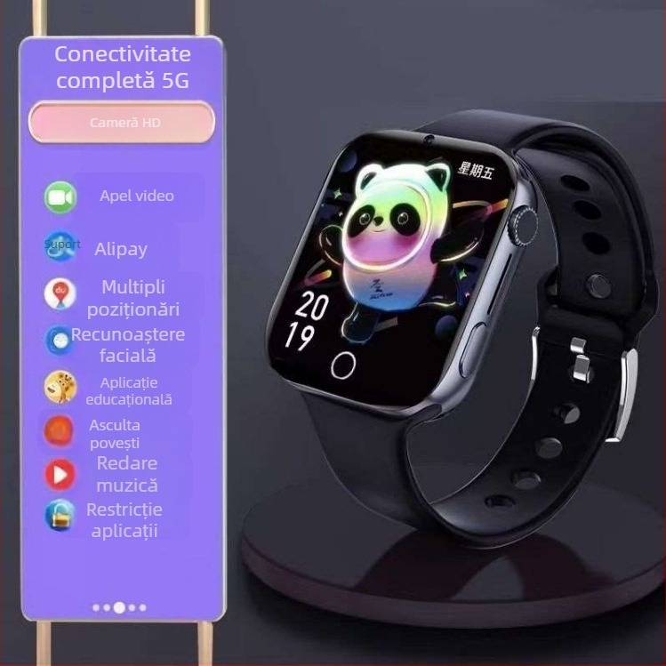 Ceas inteligent pentru copii cu apeluri și plată, impermeabil, slot SIM, curea din silicon, ecran TFT pătrat, model A129