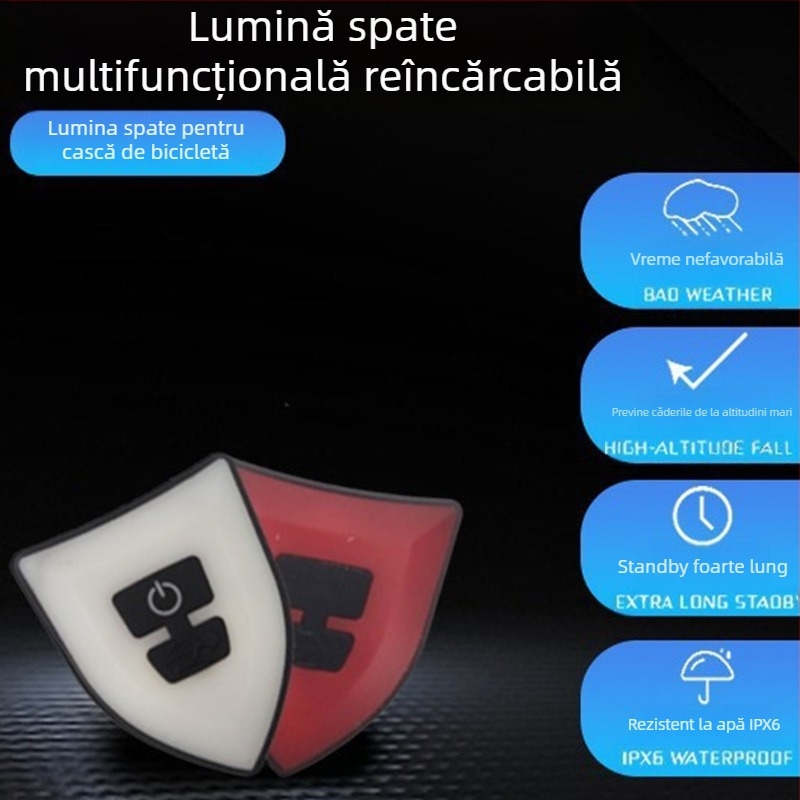 Lampa spate pentru cască de bicicletă — USB reîncărcabilă, rezistentă la apă, pentru plimbări nocturne pe munte și pe drum