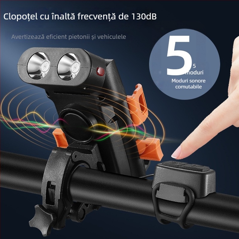 WEST BIKING Suport de telefon pentru bicicletă cu far frontal și baterie încorporată, încuriere printr-un singur clic pentru bicicletă de munte