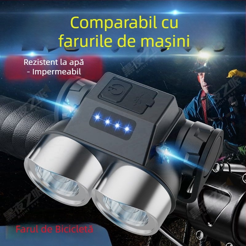 Lumină frontală pentru bicicletă pentru plimbări nocturne – reîncărcabilă prin USB, LED de înaltă intensitate, pentru exterior, universală pentru biciclete MTB