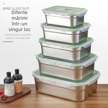 Cutie de prânz din oțel inoxidabil 304, dreptunghiulară, etanșă cu capac, compatibilă cu cuptorul cu microunde, capacitate sub 300 ml