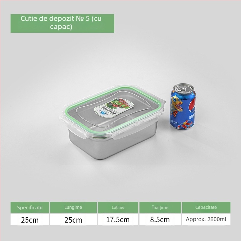 Cutie de prânz din oțel inoxidabil 304, dreptunghiulară, etanșă cu capac, compatibilă cu cuptorul cu microunde, capacitate sub 300 ml