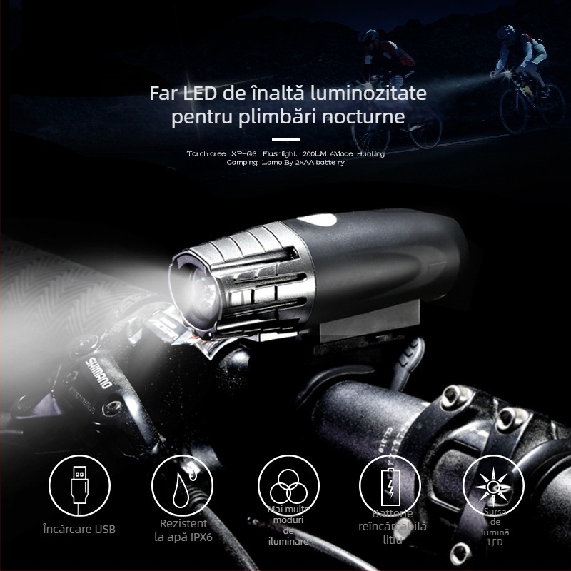 Set de lumini pentru bicicletă: far față, semnal posterior și lanternă pentru bicicletă de drum – luminozitate ridicată; Brand An Qiyou/NQY; etichetă privată licențiată