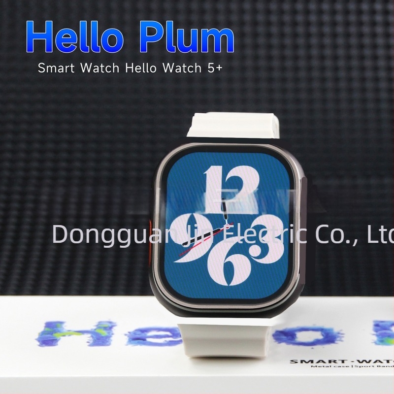 Hello Watch5+ ceas Bluetooth cu monitorizare ritm cardiac, oxigen din sânge și tensiune arterială, ecran AMOLED pătrat, apeluri Bluetooth, NFC și memento-uri inteligente, impermeabil, carcasă din aliaj de aluminiu, curea din silicon