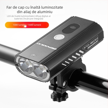 Lumină frontală pentru bicicletă, USB reîncărcabil, corp din aliaj de aluminiu, înaltă luminozitate, afișaj digital al puterii