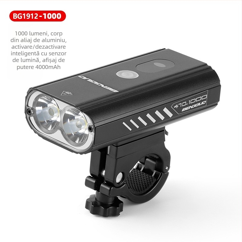 Lumină frontală pentru bicicletă, USB reîncărcabil, corp din aliaj de aluminiu, înaltă luminozitate, afișaj digital al puterii
