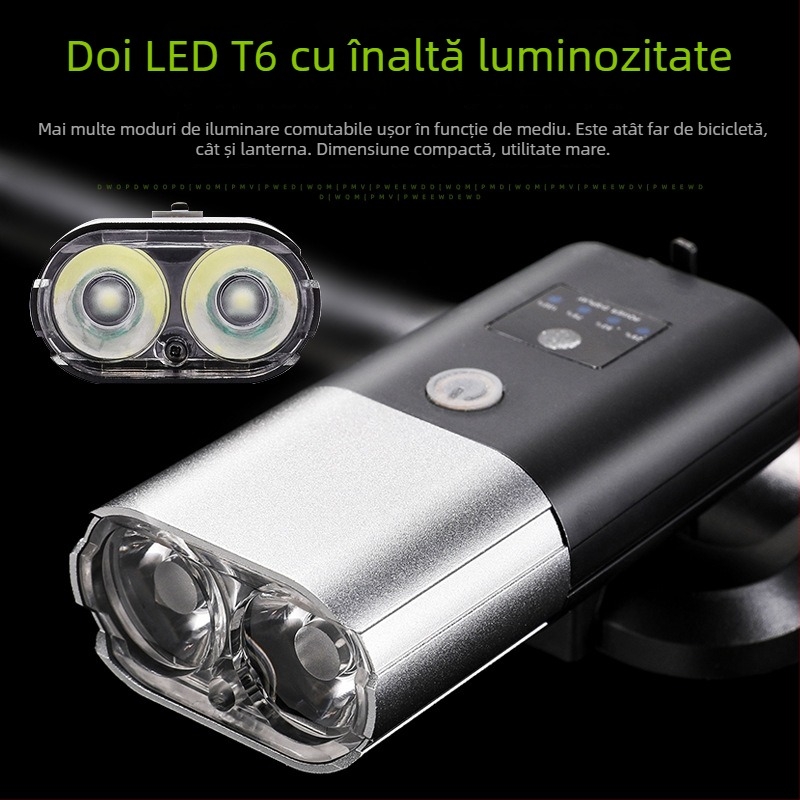 BSK lampă frontală pentru bicicletă, din aliaj de aluminiu, reîncărcabilă prin USB, pentru MTB și biciclete de drum