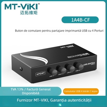 Comutator USB pentru partajare imprimantă MT-1A4B-CF, 4 porturi, compatibil Windows 7