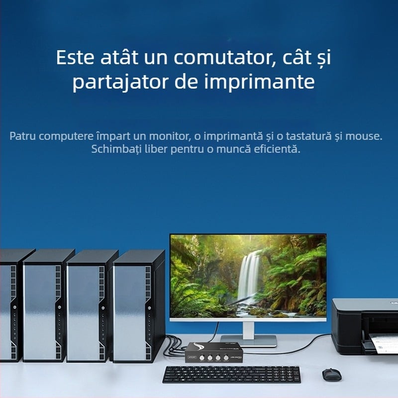 Comutator USB pentru partajare imprimantă MT-1A4B-CF, 4 porturi, compatibil Windows 7