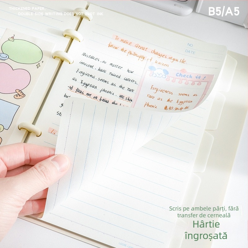 SENMU Bloc cu șase găuri pentru foi detașabile, hârtie Dowling, pagini detașabile, compatibil cu refili