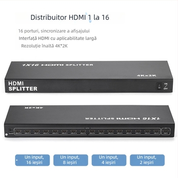Distribuitor HDMI 1×16, model E10200510, 4K×2K video, Windows 7 compatibil, gestionare energie