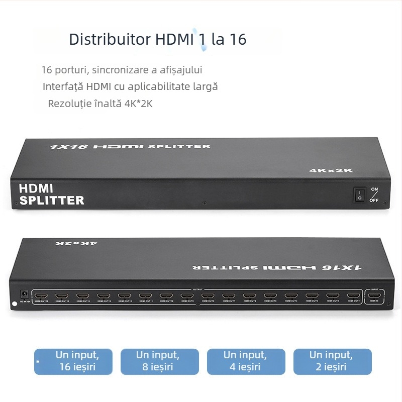 Distribuitor HDMI 1×16, model E10200510, 4K×2K video, Windows 7 compatibil, gestionare energie