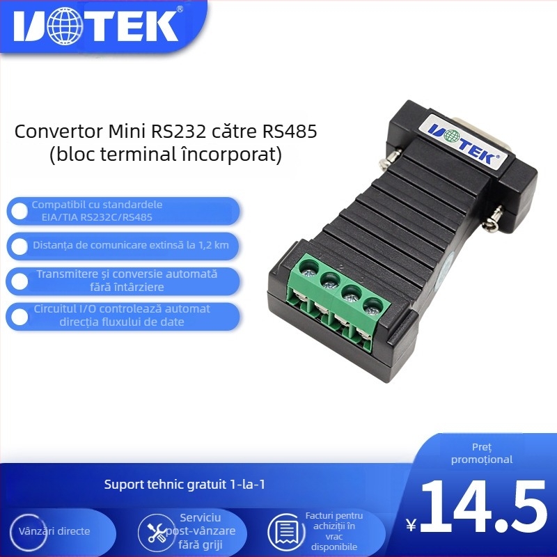 Yutai UT-2211 convertor pasiv 232 spre 485, modul protocol RS485 către RS232, model UT-2211, brand Yutai UTEK