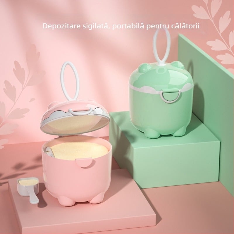 Cutie pentru lapte praf de bebeluți, design cu două compartimente, brand Tired, potrivită de la naștere până la 3 ani