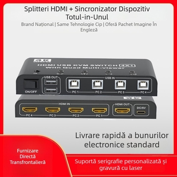 Qi Ruitong QRT-4K-01 comutator HDMI KVM, splitter HDMI 4 în 1 pentru ecran, rezoluție 1920x1080, compatibil Windows 7