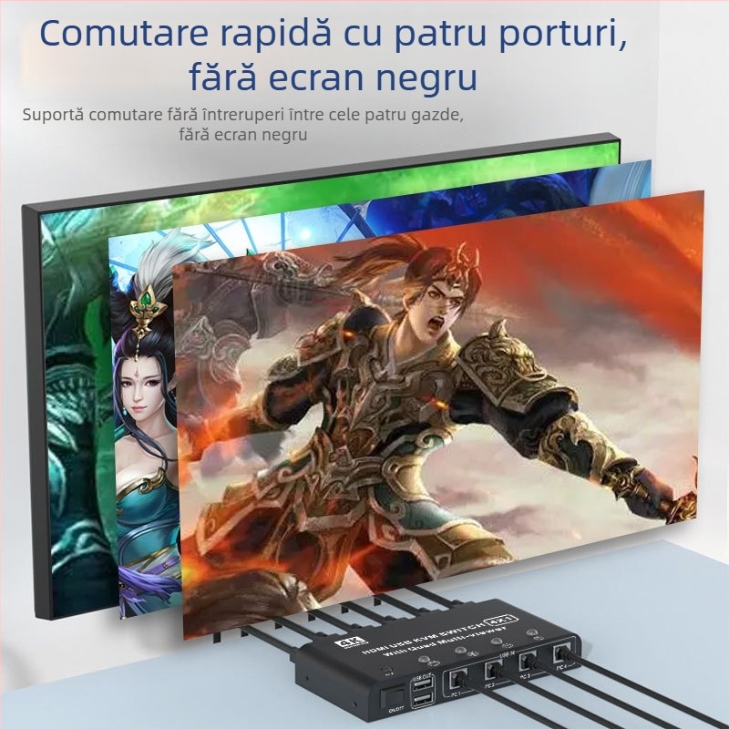 Qi Ruitong QRT-4K-01 comutator HDMI KVM, splitter HDMI 4 în 1 pentru ecran, rezoluție 1920x1080, compatibil Windows 7