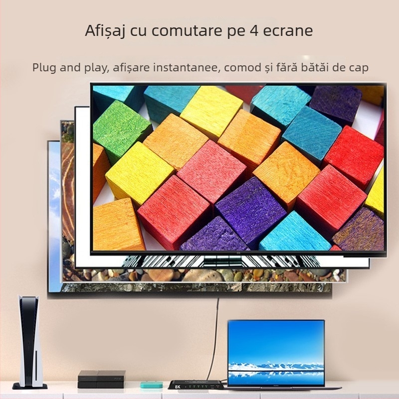 Comutator HDMI video 4 intrări/1 ieșire, 8K60Hz, Dolby Vision HDR, Sunet panoramic, Trezire de la distanță